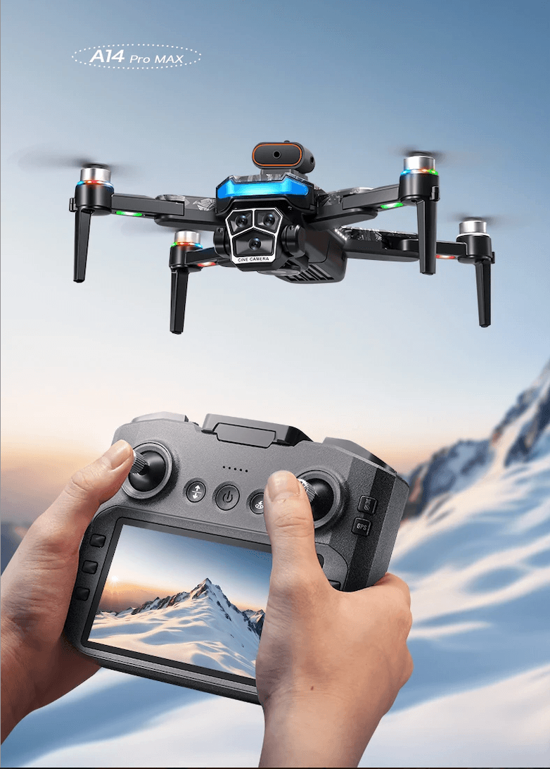 Dron marki Xiaomi, model A14 Pro Max, wbudowany ekran w pilota, filmy 8K HD